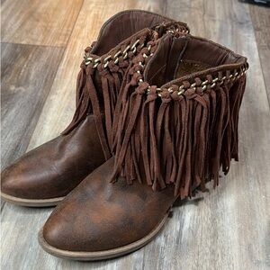 Very G Brown Fringe Ankle Booties